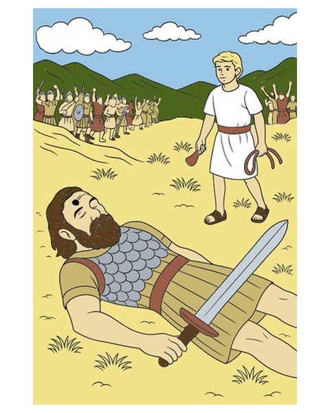 Completed Paint-by-Numbers scene of David standing after defeating Goliath