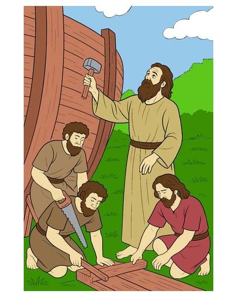 Completed Paint-by-Numbers scene of Noah and workers building the Ark